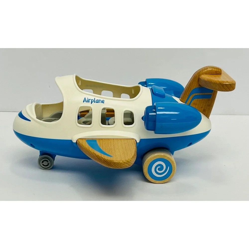 Wanborns Blue White Toy Airplane Set with Light and Sound 2 Figures Kids Play